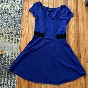 Blue dress with elastic waist and cutout back detail